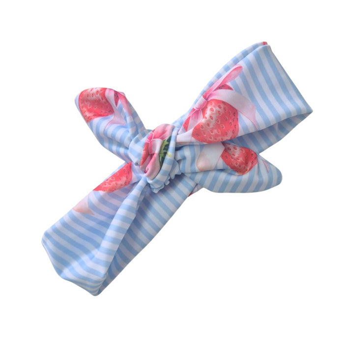 Blue & White Strawberries Headband