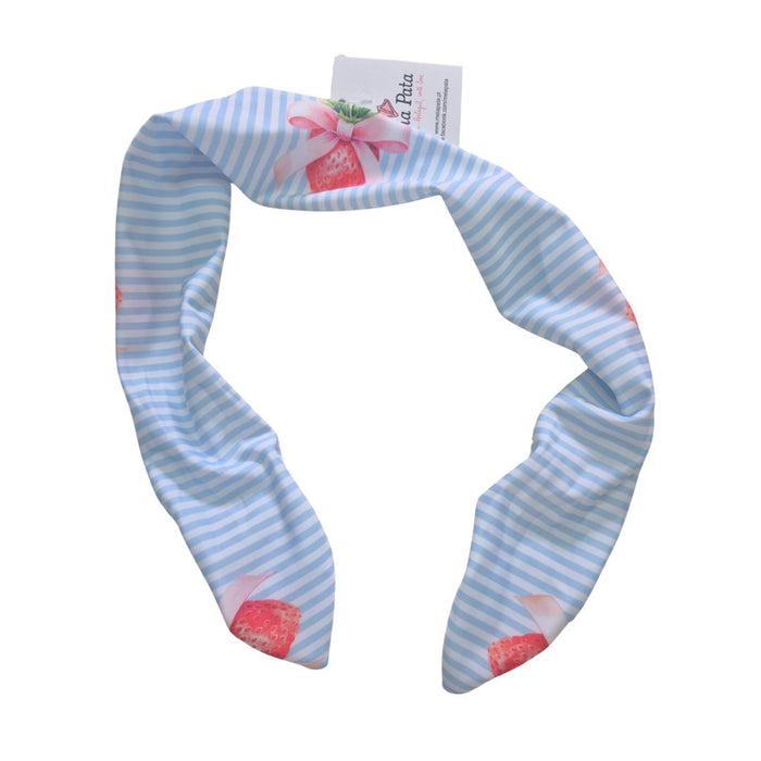 Blue & White Strawberries Headband
