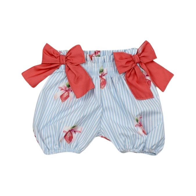 Blue & White Strawberries Shorts Set