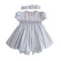 Blue & White Striped Dress, Bloomers & Headband