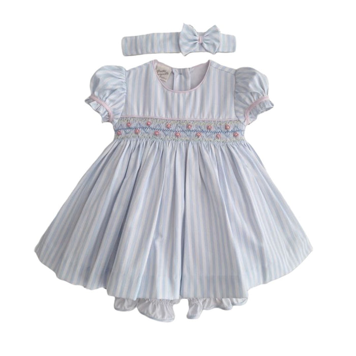 Blue & White Striped Dress, Bloomers & Headband