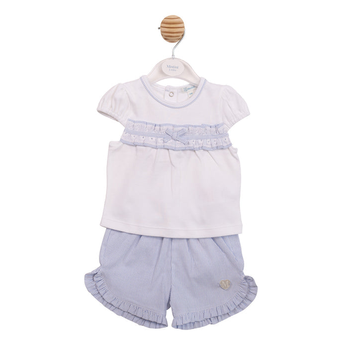 Blue & White Striped Shorts Set