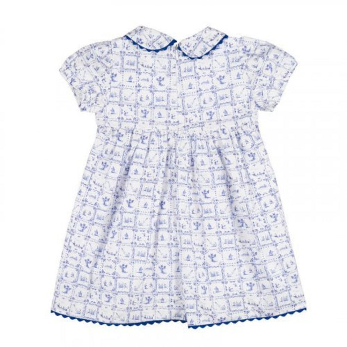 Blue & White Tile Print Dress & Knickers