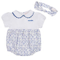Blue & White Tile Print Romper & Headband