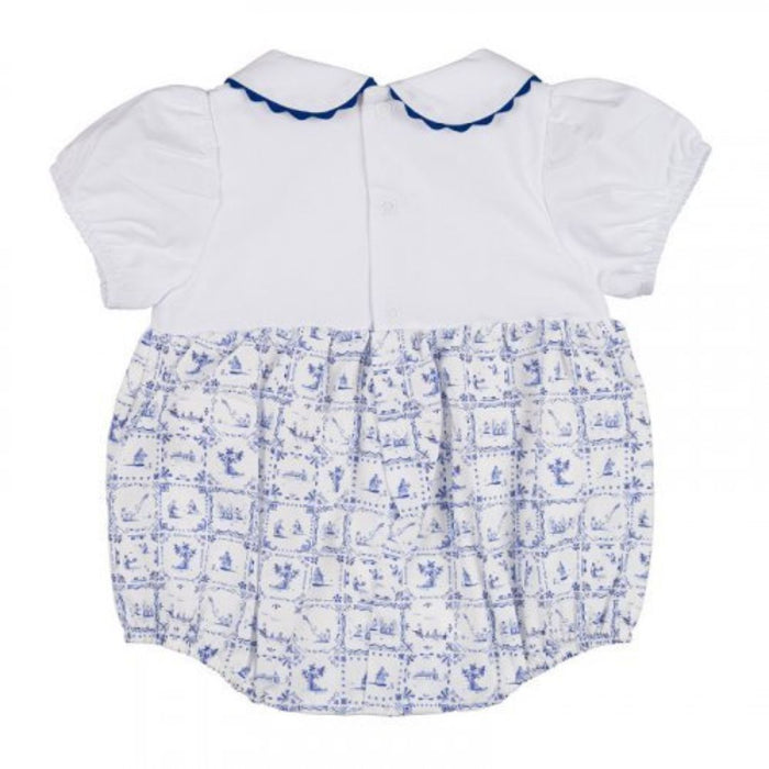 Blue & White Tile Print Romper & Headband