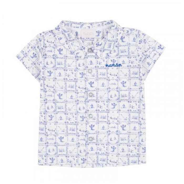 Blue & White Tile Print Shirt & Shorts