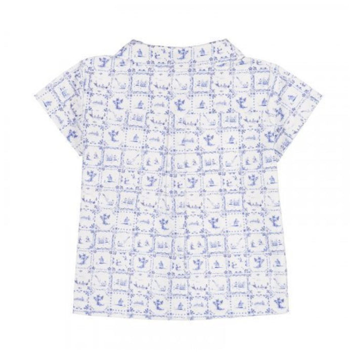 Blue & White Tile Print Shirt & Shorts