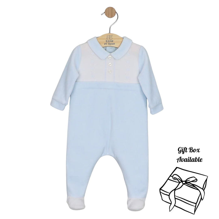 Blue & White Velour Babygrow