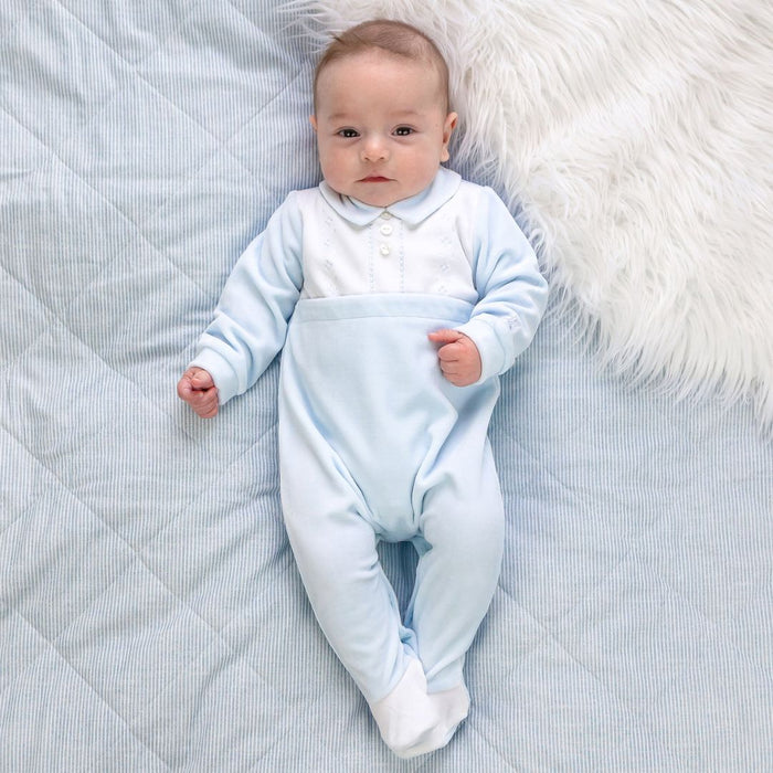 Blue & White Velour Babygrow