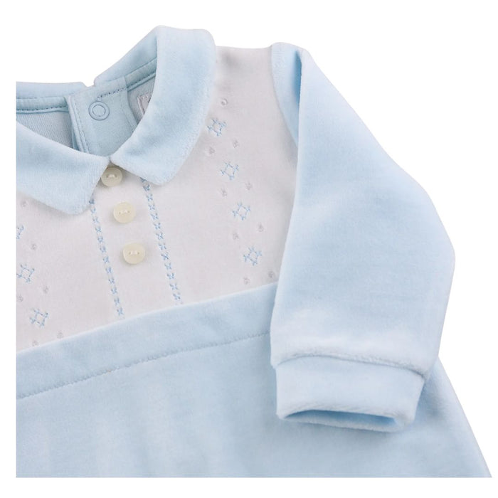 Blue & White Velour Babygrow