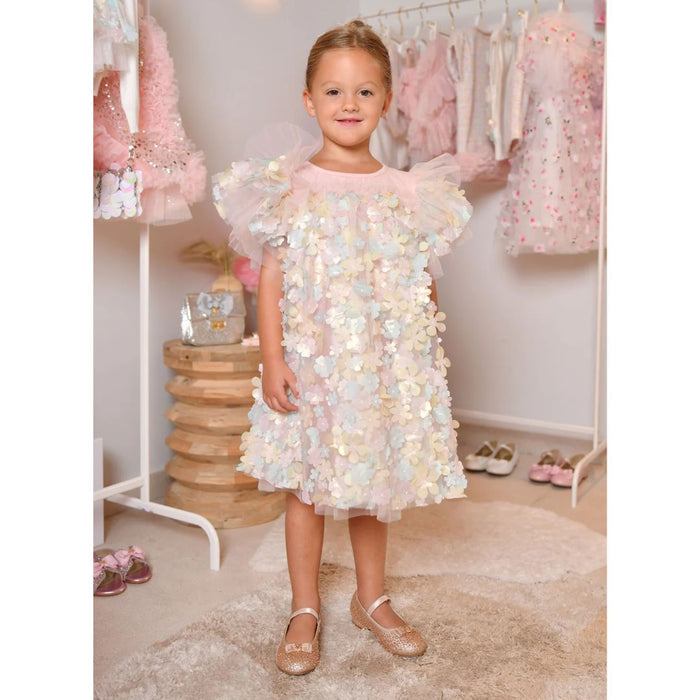 Blush Multi Coloured 3D Flower Dress