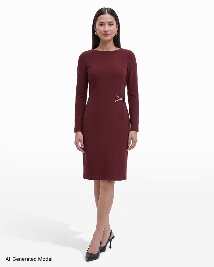Anne Klein Boat Neck Sheath Dress with Gold Accent