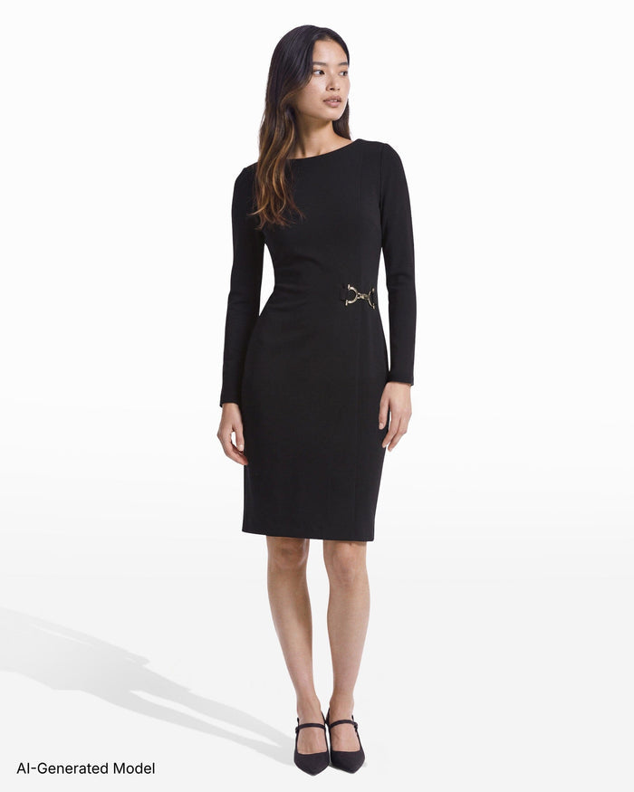 Anne Klein Boat Neck Sheath Dress with Gold Accent