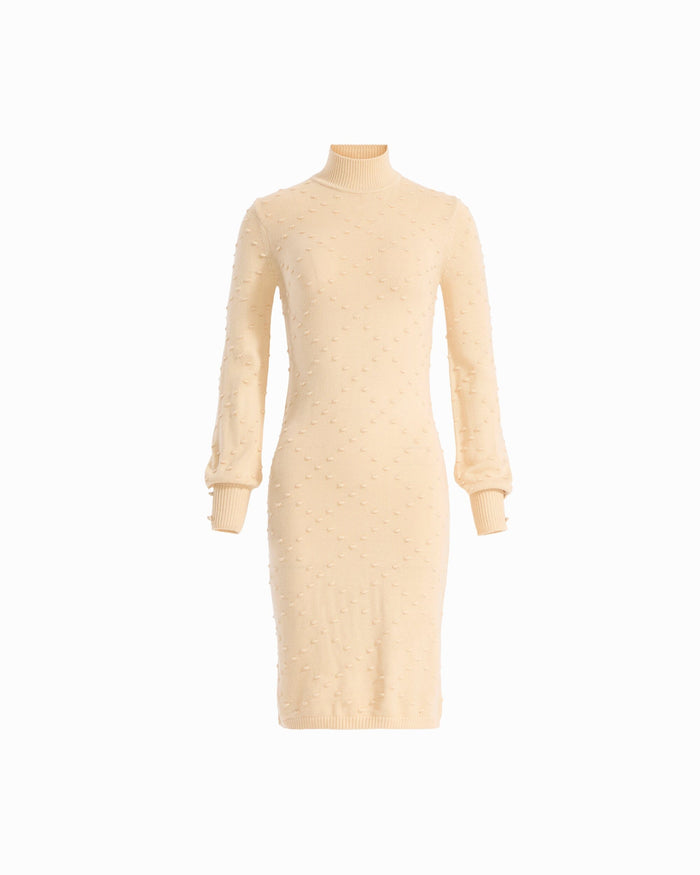 Anne Klein MACADAMIA Bobble Diamond Stitch Turtleneck Dress