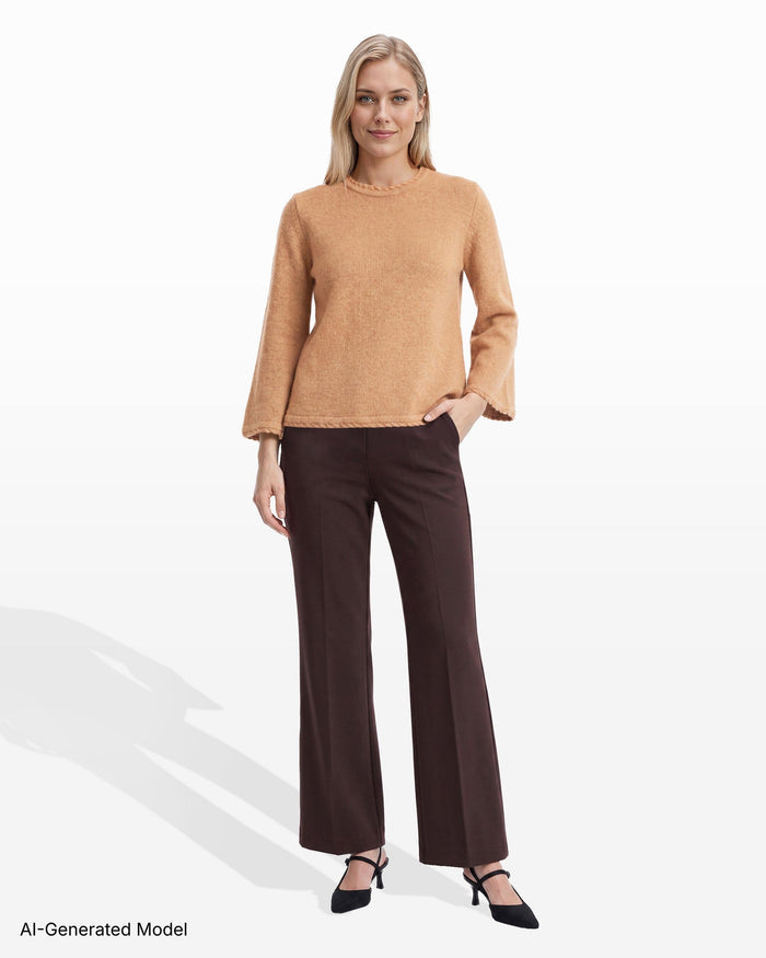 Anne Klein Braided Trim Bell Sleeve Crew Neck Sweater