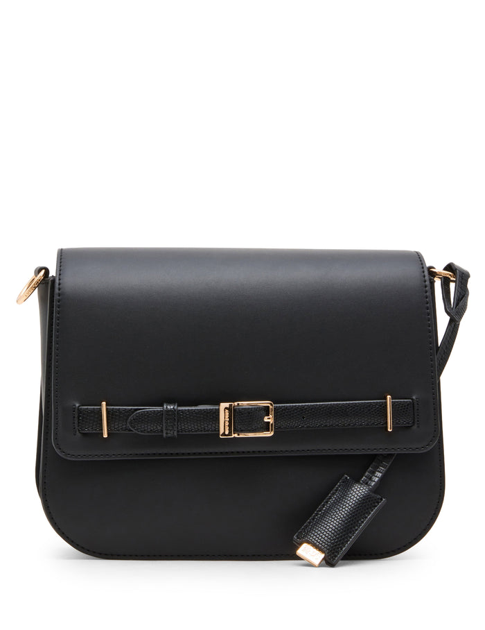Anne Klein Black/Black Buckle Detail Saddle Crossbody Bag