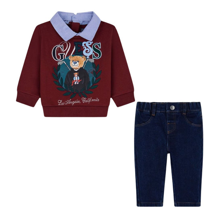 Burgundy Sweat Top & Jeans Set