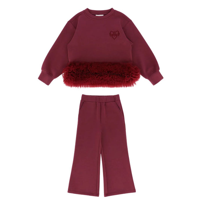 Burgundy Tulle Trim "Deonne" Tracksuit
