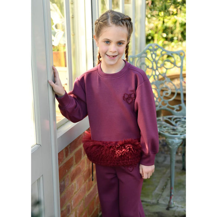 Burgundy Tulle Trim "Deonne" Tracksuit