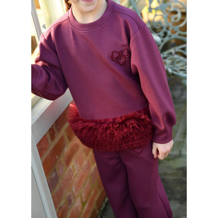 Burgundy Tulle Trim "Deonne" Tracksuit