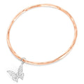 rose gold bangle with silver butterfly charm attached