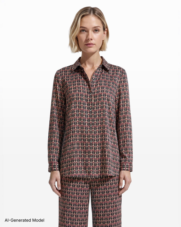 Anne Klein Button-Down Collared Long Sleeve Top