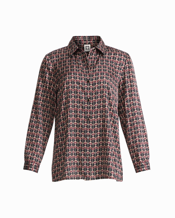 Anne Klein ANNE BLACK MULTI Button-Down Collared Long Sleeve Top