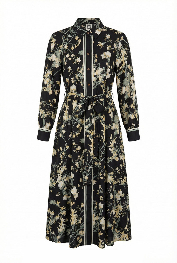 Anne Klein Button-Down Floral Midi Shirt Dress with Tie Belt