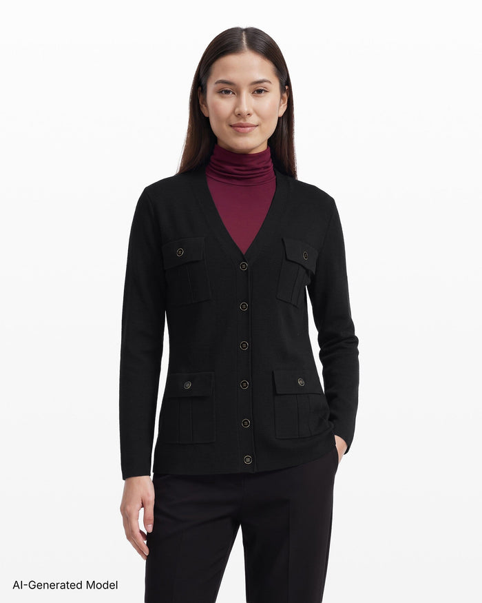 Anne Klein Button-Front Cardigan With Patch Pockets