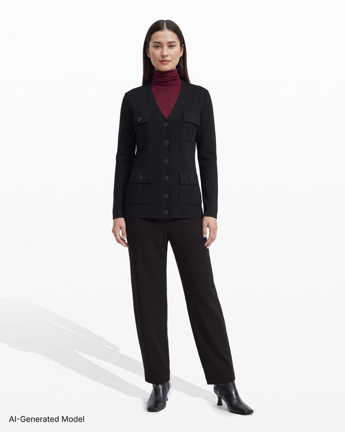 Anne Klein Button-Front Cardigan With Patch Pockets