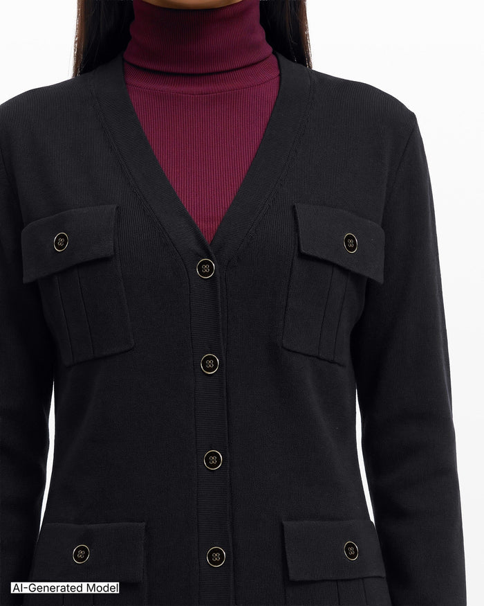 Anne Klein Button-Front Cardigan With Patch Pockets