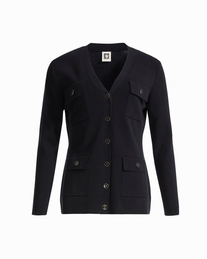 Anne Klein ANNE BLACK Button-Front Cardigan With Patch Pockets