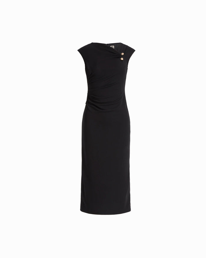 Anne Klein ANNE BLACK Button Neck Midi Dress