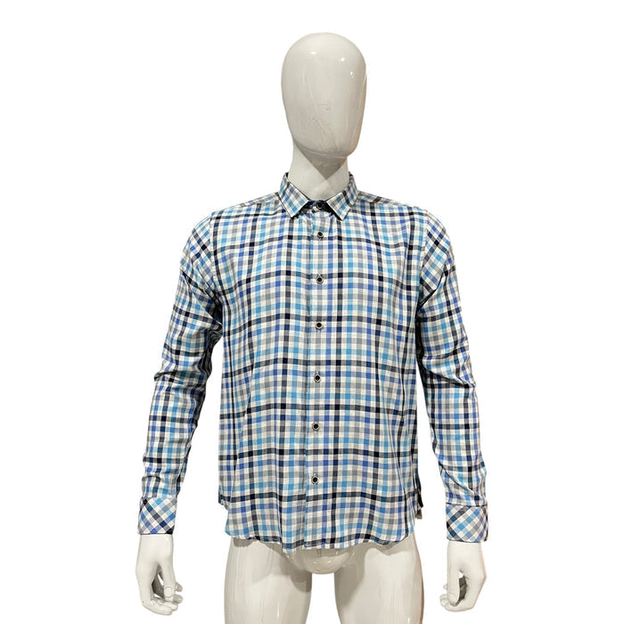 Camisa Azul/Gris Cuadros Urbano Afranelada Para Caballero ZAREVICH COLLECTION