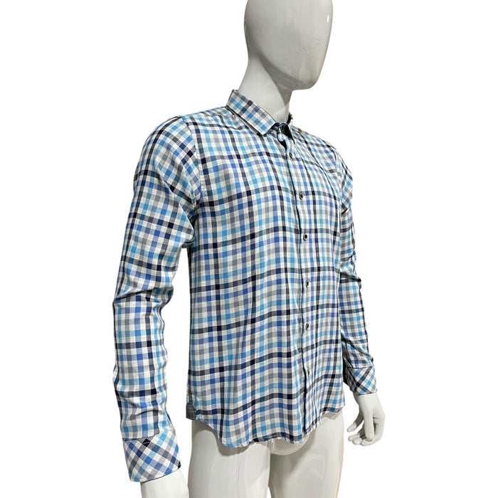 Camisa Azul/Gris Cuadros Urbano Afranelada Para Caballero ZAREVICH COLLECTION