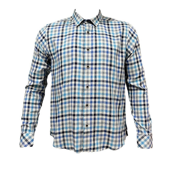 Camisa Azul/Gris Cuadros Urbano Afranelada Para Caballero ZAREVICH COLLECTION