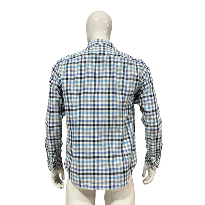 Camisa Azul/Gris Cuadros Urbano Afranelada Para Caballero ZAREVICH COLLECTION
