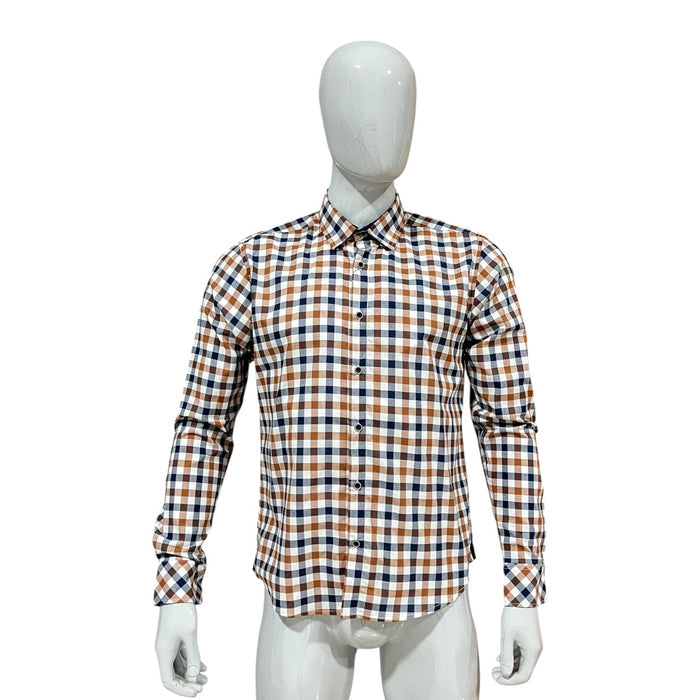 Camisa Cafe/Marino Cuadros Para Caballero ZAREVICH COLLECTION