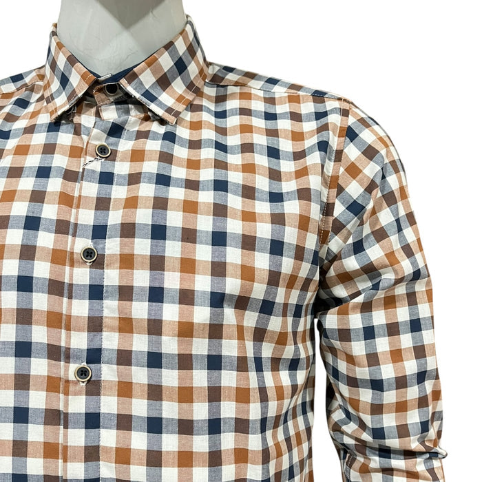 Camisa Cafe/Marino Cuadros Para Caballero ZAREVICH COLLECTION