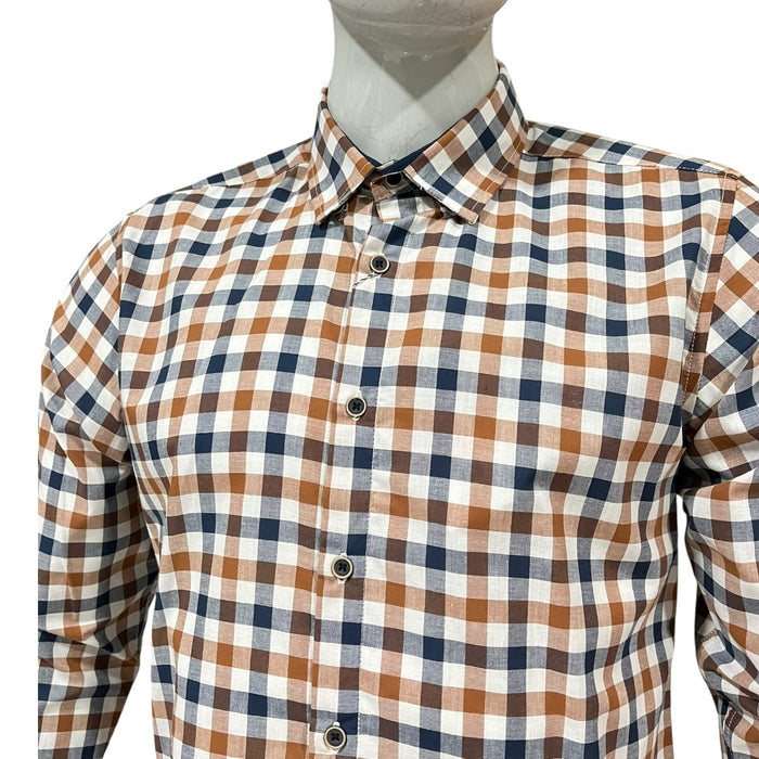 Camisa Cafe/Marino Cuadros Para Caballero ZAREVICH COLLECTION