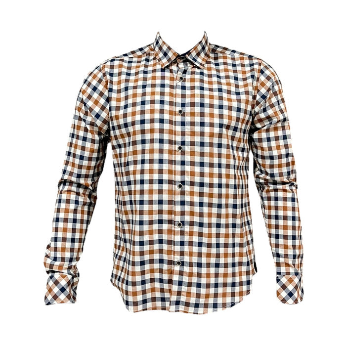 Camisa Cafe/Marino Cuadros Para Caballero ZAREVICH COLLECTION