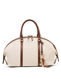 Anne Klein Tan-Cream/Walnut Canvas Bowler Satchel with Charms