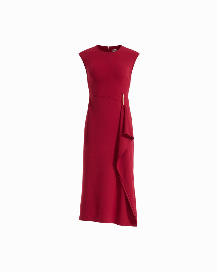 Anne Klein NEW BURGUNDY Cascade Clip Midi Dress