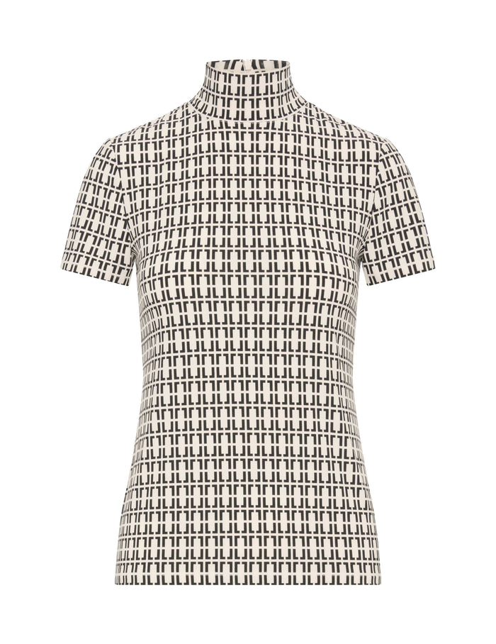 Anne Klein Anne White/Anne Black Chainlink Mock Neck Knit Top