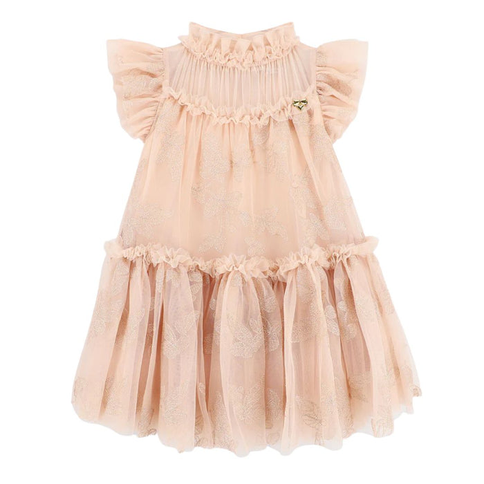 Champagne Embroidered Leaf Dress