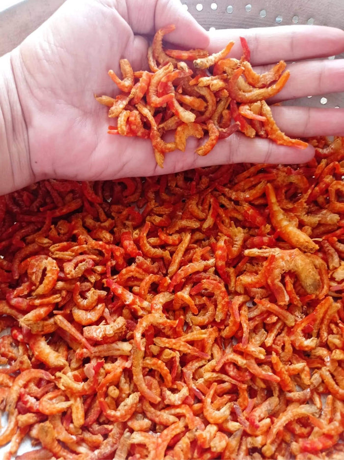 Choice Smoked Golden Dried Shrimp ( ဖျာ ပုံ ရွှေ ပု ဇွန် ကြပ် တင် ခြောက်)