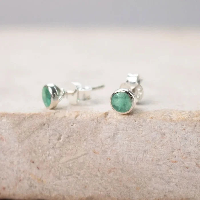 Chrysoprase Mini Stud Earrings | Silver | May