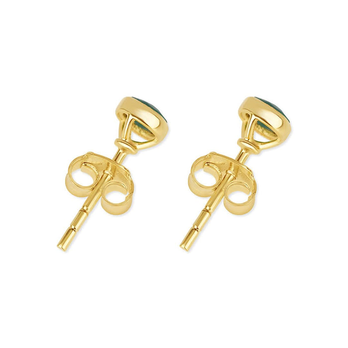 Citrine mini stud earrings in gold facing the back on a white background