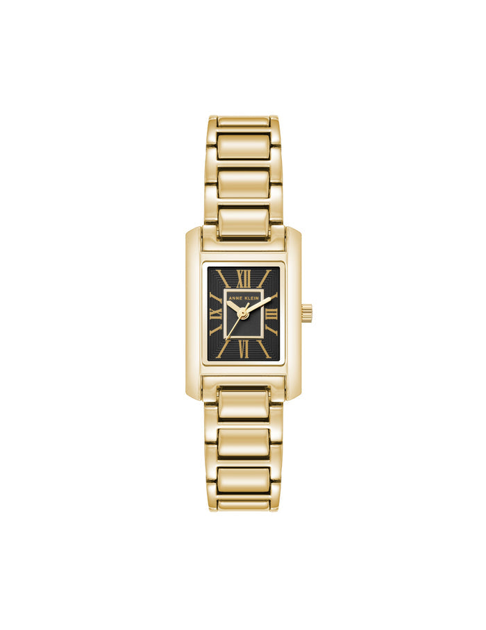 Anne Klein Gold-Tone/Black Classic Rectangular Roman Numeral Watch
