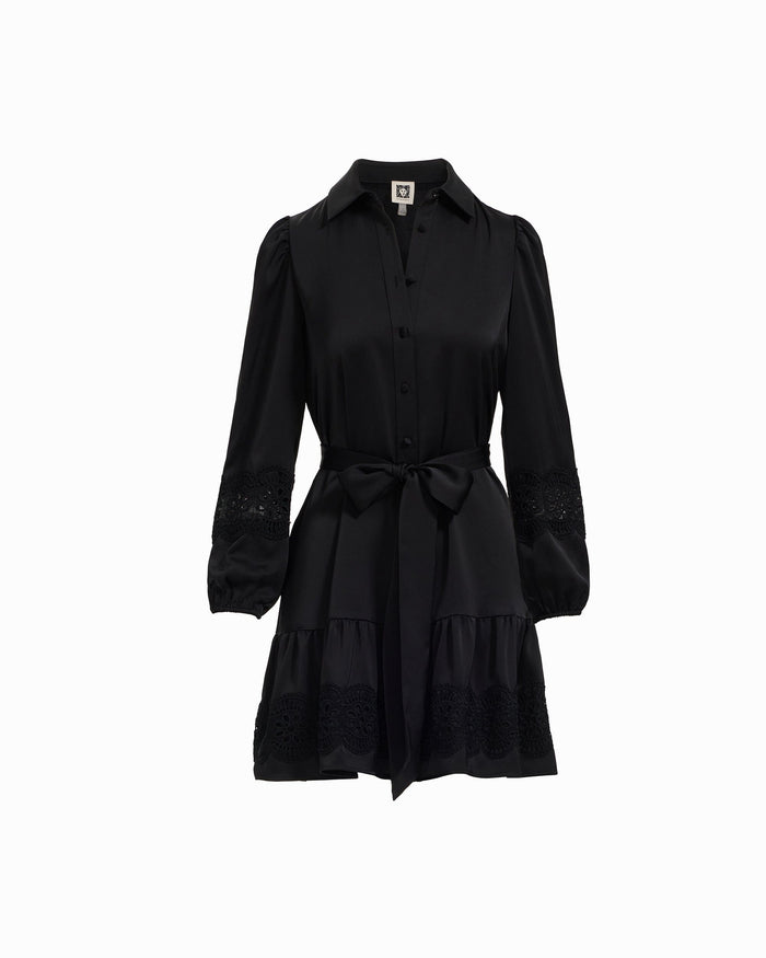 Anne Klein ANNE BLACK Collared Long Sleeve Shirt Dress